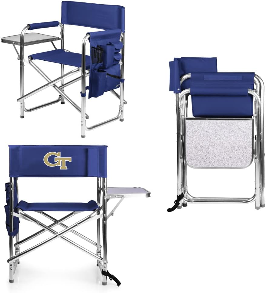 PICNIC TIME NCAA Georgia Tech Yellow Jackets Sports Chair with Side Table - Beach Chair - Camp Chair for Adults