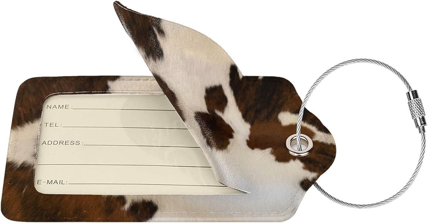 BLOCIT Luggage Tags - 2-Pack PU Leather with Privacy Cover & Stainless Steel Loop - ID Labels for Suitcases & Travel Bags - Cow Hide Brown
