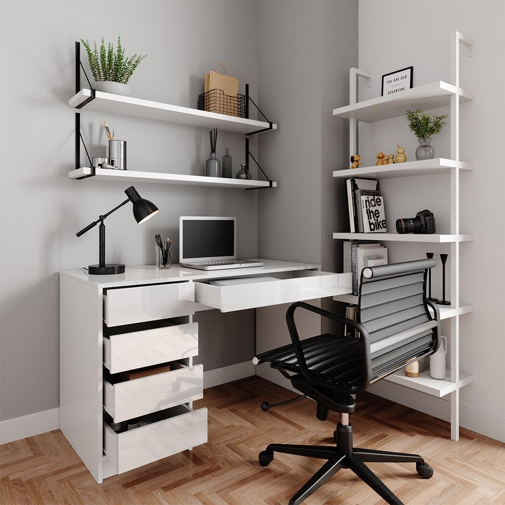 Vicco tavolo da toeletta Sherry, Bianco lucido, 120 cm senza specchio