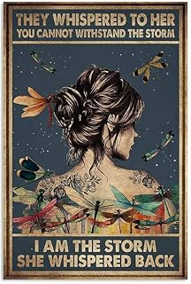 RIFOSA 6"x8" Vintage Metal Tin Sign Hippie Dragonfly I Am The Storm She Whispered Back Satin Bar Poster