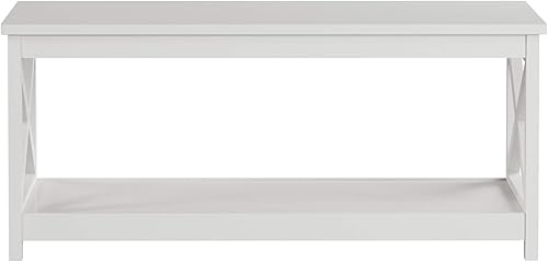 Miniatura 7 de Lavish Home - Mesa auxiliar de madera de 2 niveles, diseño de perfil bajo y patas en X, muebles de sala de estar para almacenamiento, exhibición o