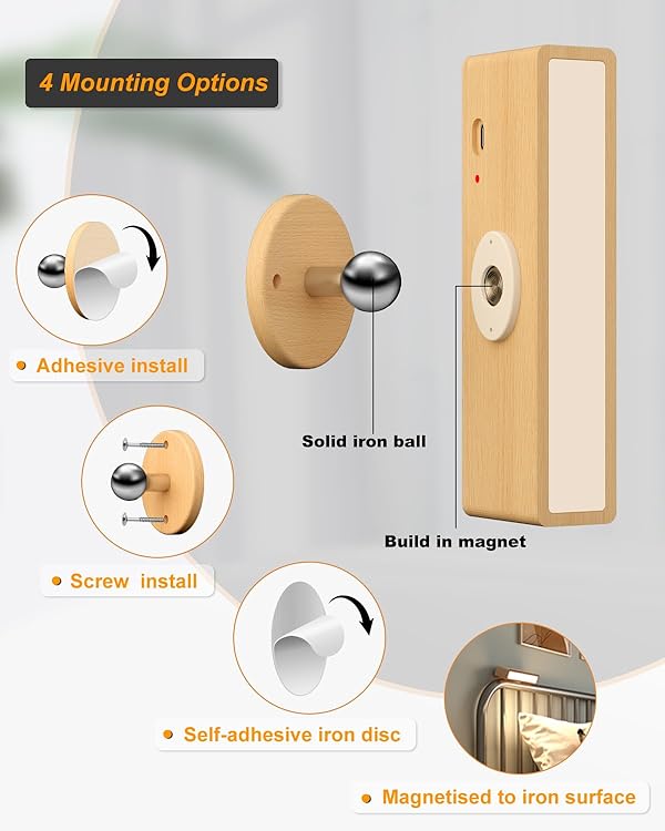 DetarZinLED Battery Operated Wall Sconces Set of 2,Rechargeable Wall Lights Wood,Stick On Wall Lights for Bedroom,Wall Mounted Bedside Reading Lamps Dimmable,Battery Powered Wall Lamp for Bedroom by DetarZinLED - Image 5