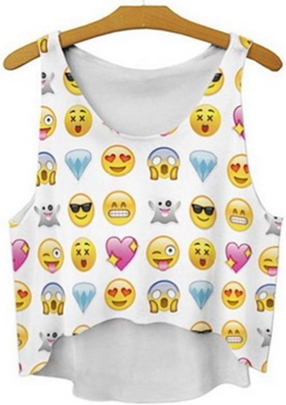 Cute Emoji Crop Tops Shirts Top Tank Sleeveless Heart Smiley Hipster (Free Size)