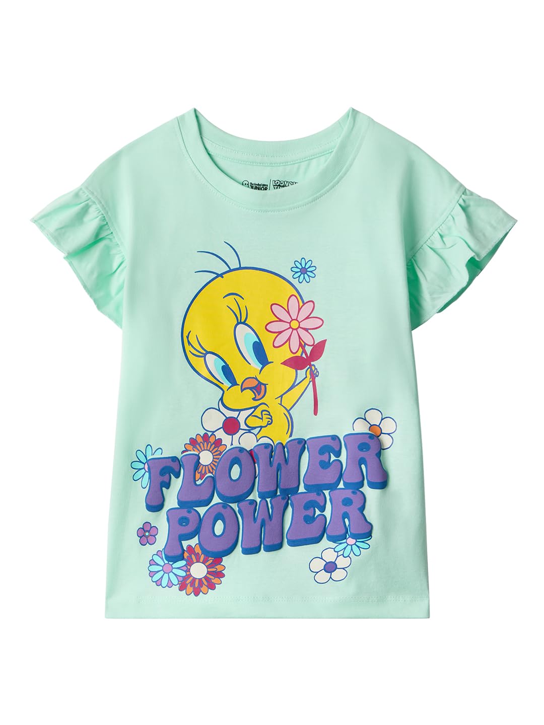 The Souled Store Looney Tunes Flower Power - Camiseta de manga larga para niña, cuello redondo, estampado gráfico, algodón, manga de 2 a 8 años