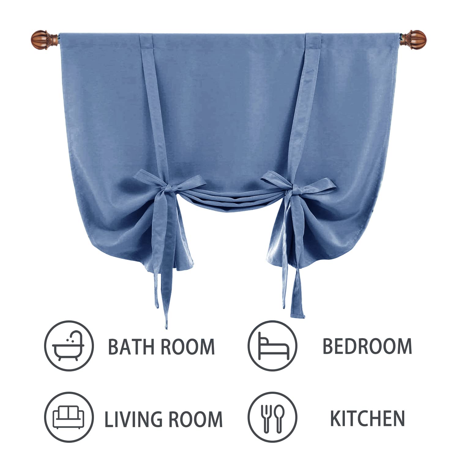 DWCN Rideaux occultants à nouer pour fenêtre à isolation thermique avec passe-tringle pour cuisine, bleu brume, 106,7 x 160 cm (l x L), 1 panneau