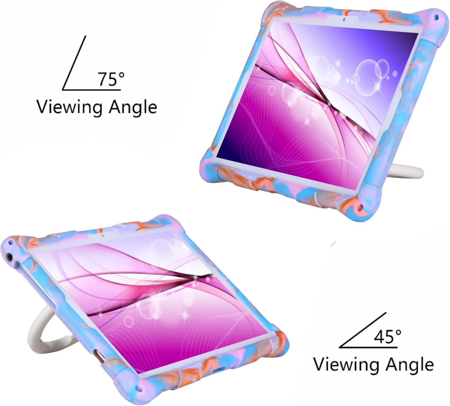 Anti-Yellowing Tablet Case for Children Compatible with TECLAST T50, Lightweight Soft Silicone Case, Hand Strap, Shoulder Belt, Rotating Stand (Rose Rose Pink)