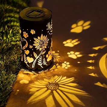 iHeartDogs Pet Memorial Gifts - Artisan Shadow Solar Lantern Sunflowers & Paws - This Pet Loss Gift Feeds 7 Shelter Pets in Honor of Your Departed Pet