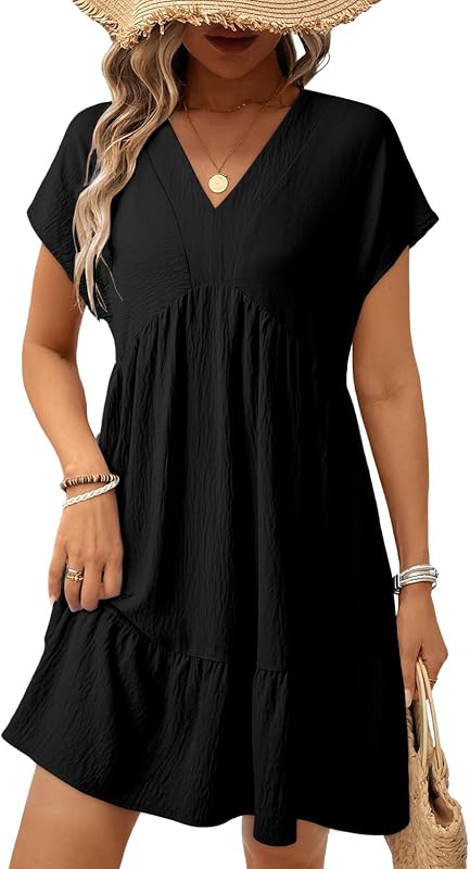 Acelitt Summer Babydoll Dress for Women 2026 | Short Sleeve Sundresses, Flowy A Line, Casual Spring Summer Outfits for Beach Vacation, Western, Country Concert, Cowlgirl