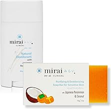 Mirai Clinical Ultimate Freshness Duo - Eliminate Nonenal Body Odor with Persimmon Power for Odor-Free Confidence - 100g Sensitive Soap Bar and 75g Unisex Deodorant (Unscented)