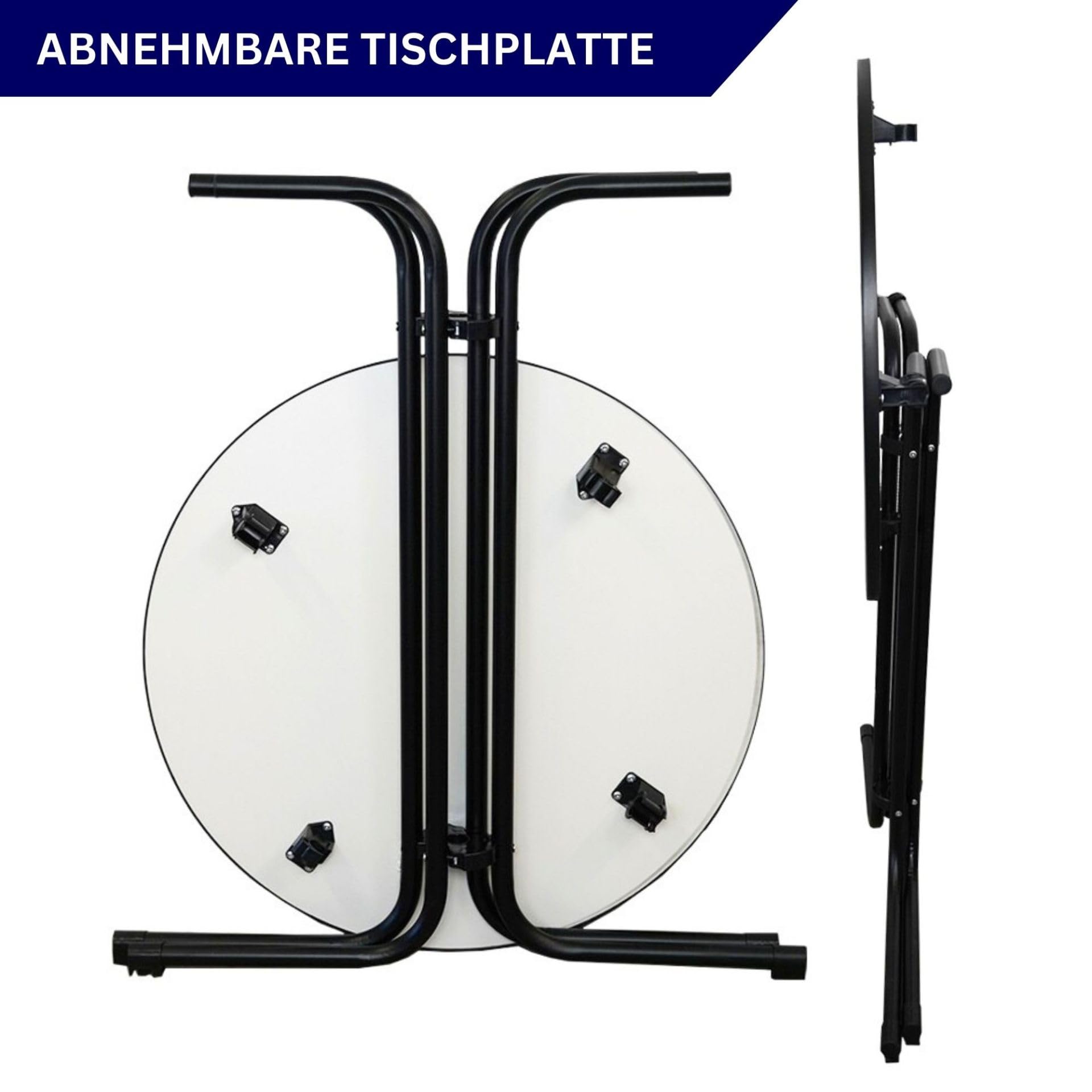 CHEFGASTRO Stehtisch mit Husse klappbar rund 80cm Höhe 110cm Bistrotisch In- & Outdoor Metall, MDF-Platte mit Edelstahlbeschichtung Schwarz Gastro wetterfest Partytisch Klapptisch Gartentisch