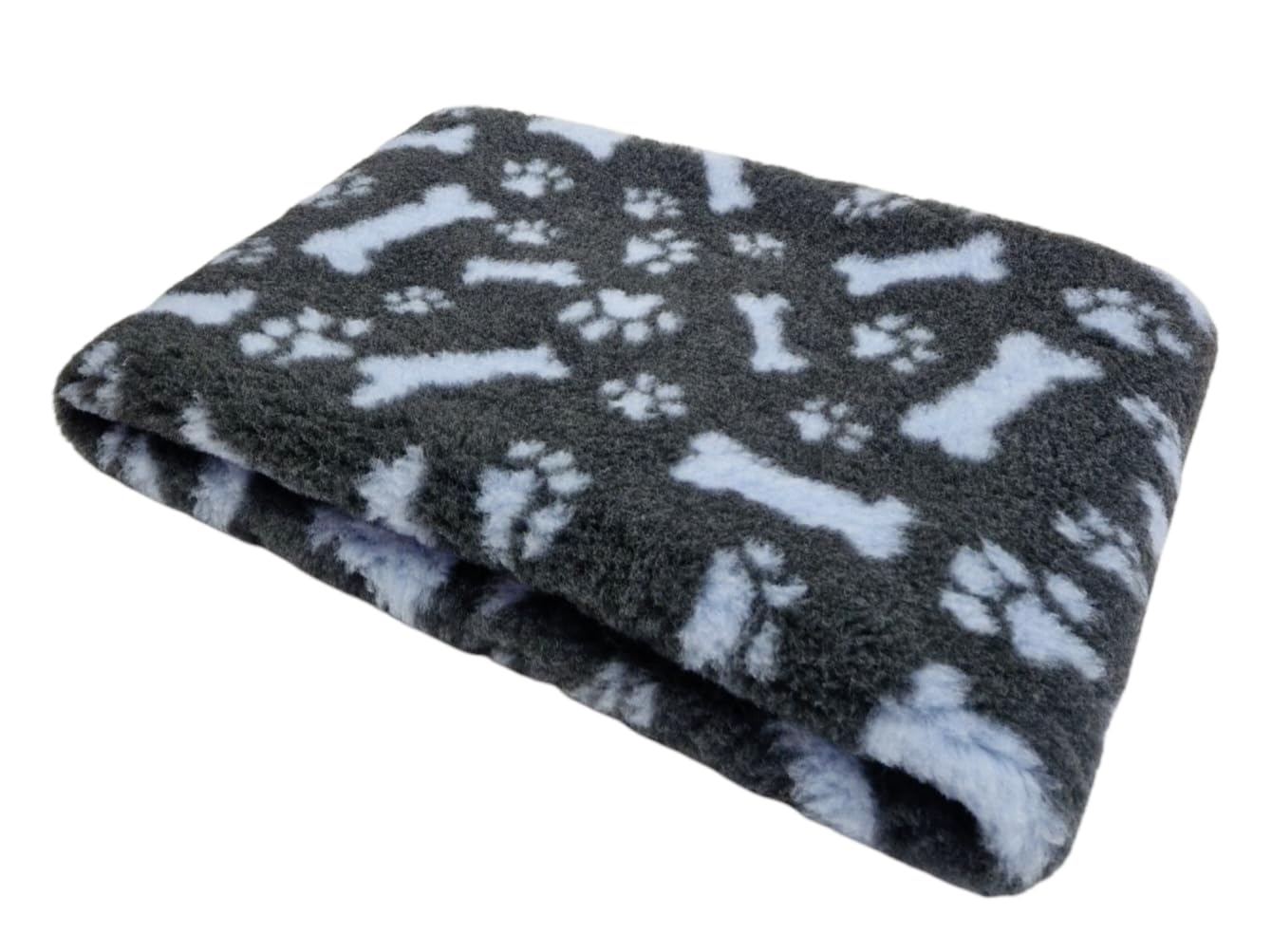 WOOF AND PUP | Non Slip Vet Bedding | Paw & Bone Pattern | Machine Washable | UK Manufactured | Vet Fleece | Non-slip | Dog Bed | Whelping | Vet Bed (Charcoal & Blue, 150cm x 200cm)