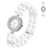 Healvian Pearl Watch Women Elegant Pearl Bracelet with Rhinestones Elegant Wrist Band Analog Quartz Women Watch Bracelet Jewelry