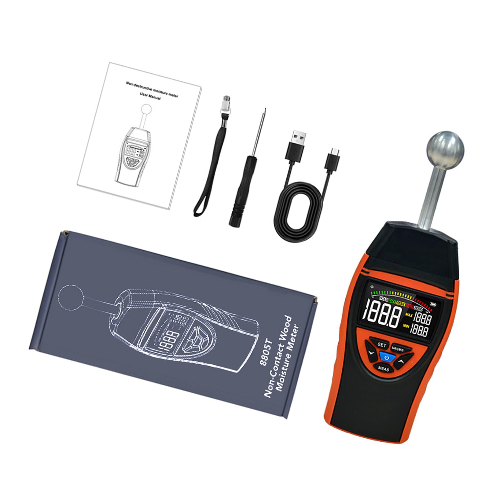 Detector portátil con pantalla LCD para pruebas rápidas en obras de construcción y aplicaciones de carpintería, medidor digital de alta precisión para ladrillos de madera y pared con diseño de