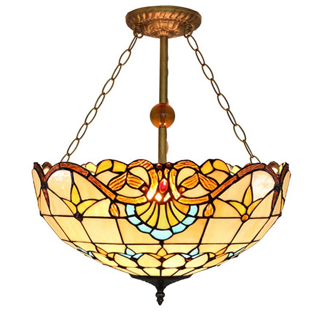 HJRegaFimu Chandelier Baroque Stained Glass Pendant Lamp Uplighter Semi Flush Ceiling Light Living E27 Comfortable Anniversary