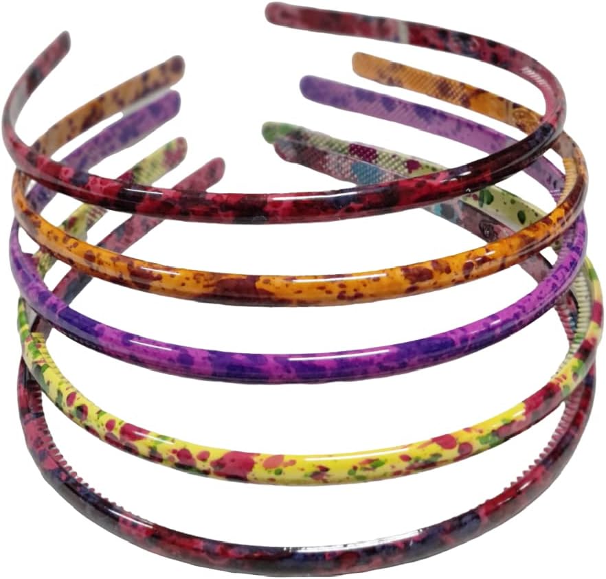 Ghelonadi Women and Girls Plastic Hairband with Teeth Hair Styling Hair Bands Multi-Design Printed Hair Accessories Multi-color 6 PCS (Pattern-2)
