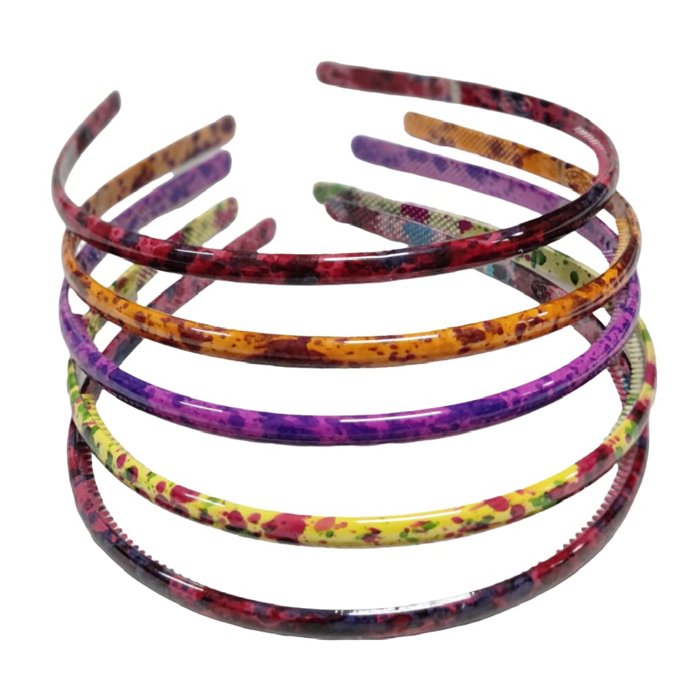 Ghelonadi Women and Girls Plastic Hairband with Teeth Hair Styling Hair Bands Multi-Design Printed Hair Accessories Multi-color 6 PCS (Pattern-2)