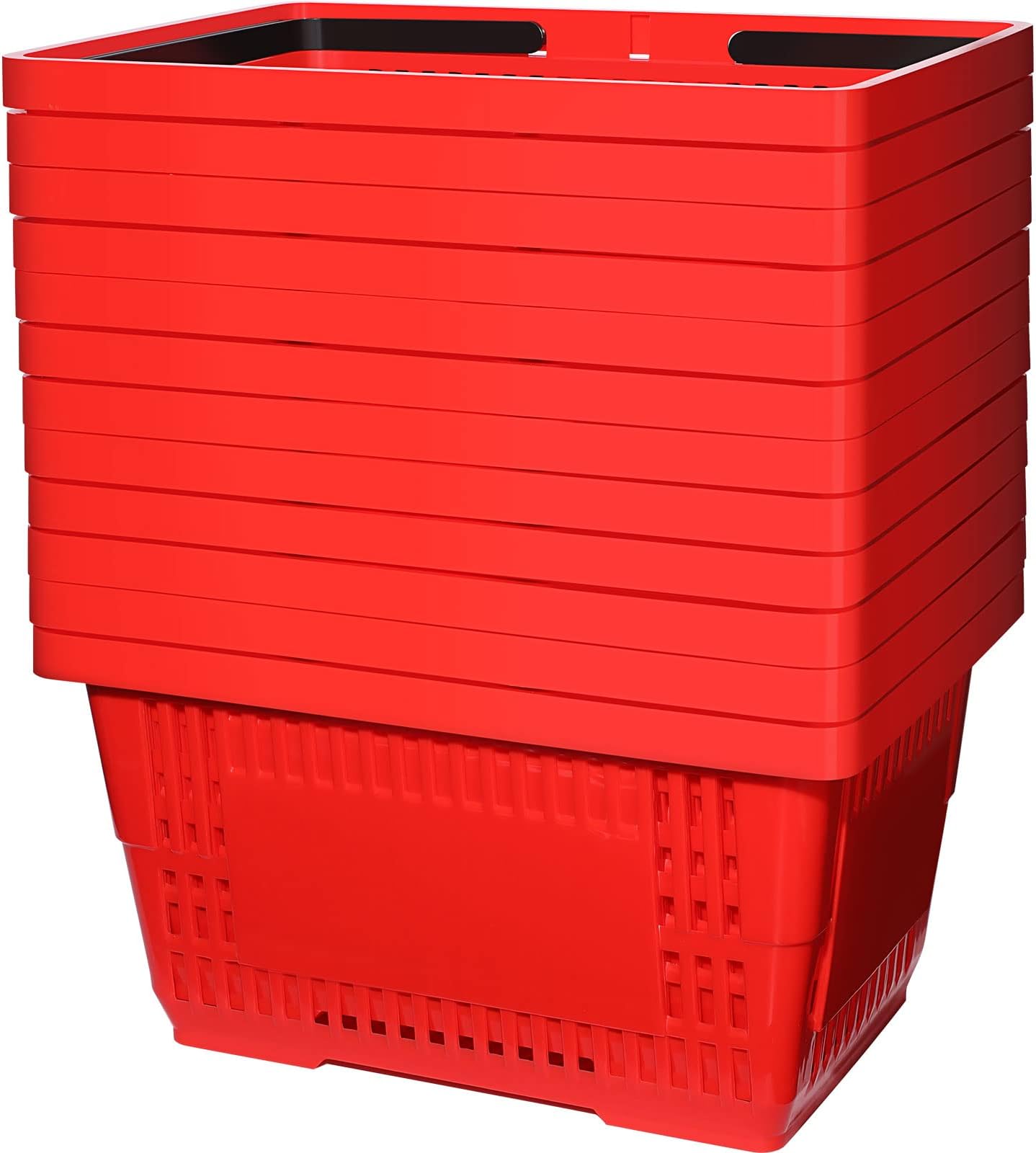 20 Pcs Bulk Shopping Baskets with Handles, 20 L Plastic Grocery Basket 16.9'' x 11.8'' x 9.1'' Portable Shopping Cart for Retail Stores Supermarket(Red)
