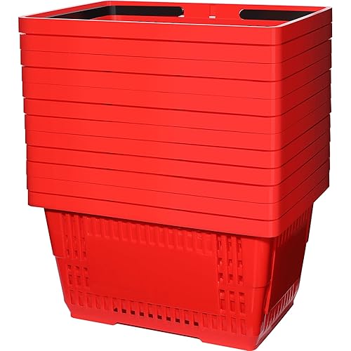 Miniatura 8 de 12 cestas de compras de 20 L de plástico con asas de 16.9 x 11.8 x 9.1 pulgadas para suministros de comestibles de mercado, almacenamiento de