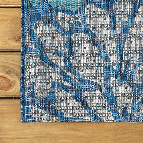 JONATHAN Y Floral Textured Weave Indoor Outdoor Area Rug 4X6 Navy/Aqua, Zinnia Modern for Backyard, Patio, Porch, Easy-Cleaning, High Traffic, Pet-Friendly, Non-Shedding (SMB110C-4) by JONATHAN Y - Image 4