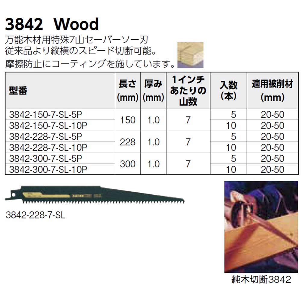 Bahco 3842-300-7-SL-10P 7 TPI SL Reciprocating Blade for Wood 0 V, Black, 300 mm, Set of 10 Piece - Image 2