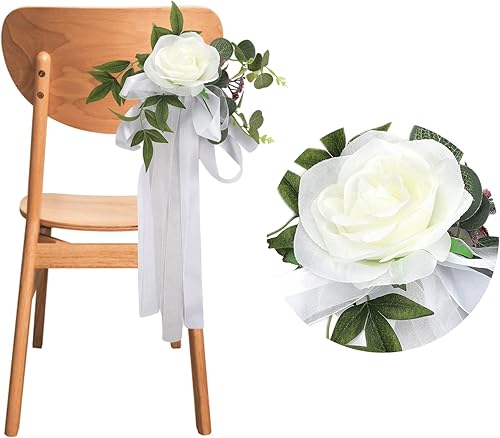 Miniatura 6 de Decoración de pasillo de boda, flores de banco, 6 piezas de rosas artificiales, decoración de silla de flores de iglesia, celebración de iglesia,