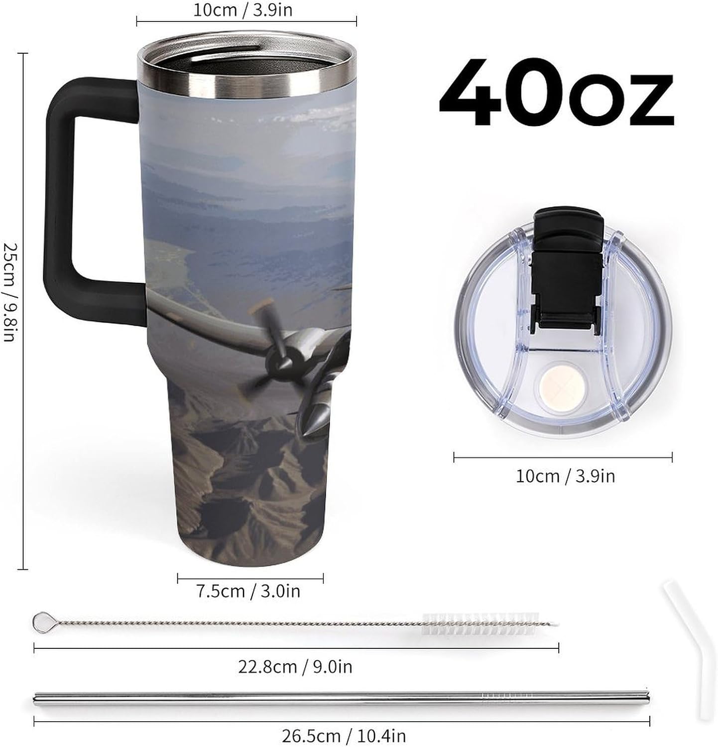 US Army Plane Tumbler 40 Oz with Handle&Lid Large Car Cup Stainless Steel Vacuum Travel Mug Insulated Water Bottle Leak-proof Portable Coffee Cup for Home Car Outdoor