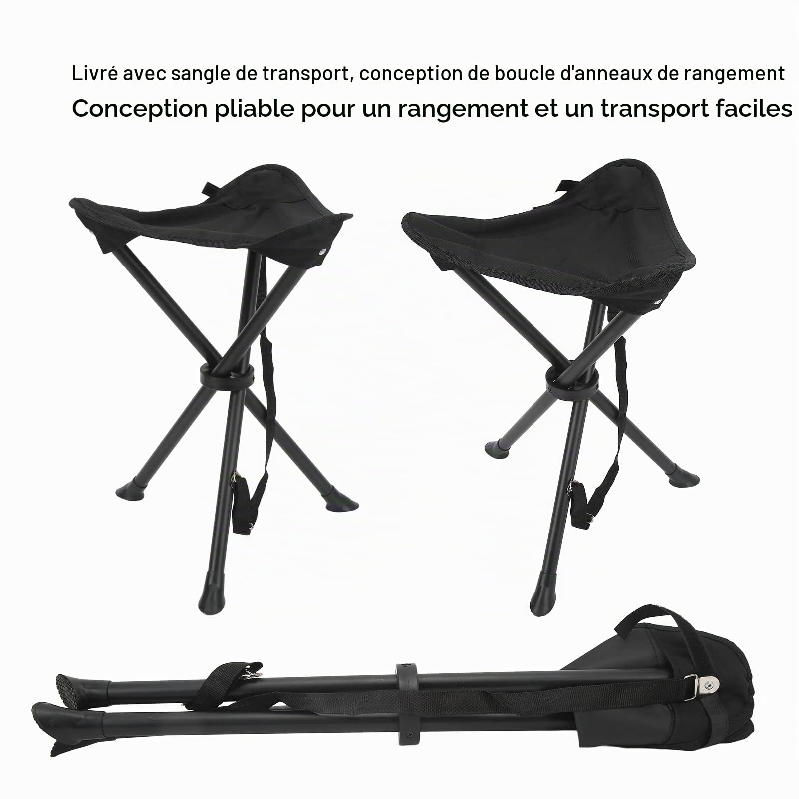 Tabouret Trépied Pliant, Résistant à la de 200KG, Antidérapant, Bonne stabilité, Chaise Pliable Portable pour la Pêche en Plein Air, Le Camping, Les Pique-niques