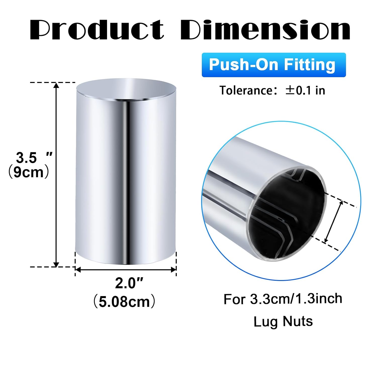 Lug Nut Cover ABS Chrome Plastic Cylinder Nut Cover, Push-On fit Hub Piloted Wheels, 33mm x 3-1/2", Complete Axle Cover Kits, Lug Nut Covers for Semi Trucks Trailers (40 PCS), Silver