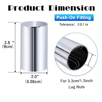 Lug Nut Cover ABS Chrome Plastic Cylinder Nut Cover, Push-On fit Hub Piloted Wheels, 33mm x 3-1/2, Complete Axle Cover Kits, Lug Nut Covers for Semi Trucks Trailers (20 PCS), Silver