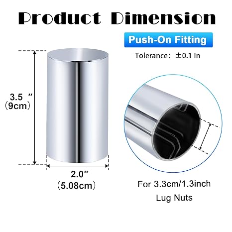 Lug Nut Cover ABS Chrome Plastic Cylinder Nut Cover, Push-On fit Hub Piloted Wheels, 33mm x 3-1/2, Complete Axle Cover Kits, Lug Nut Covers for Semi Trucks Trailers (20 PCS), Silver