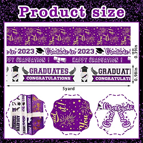 4 Rolls 20 Yard Graduation Ribbon Graduation Hat Star Printed Grosgrain Ribbons White Purple Ribbons Gift Wrapping Congratulations 2023 Gnomes You Did It Ribbon For Graduation Party Favors Decor #TOP1