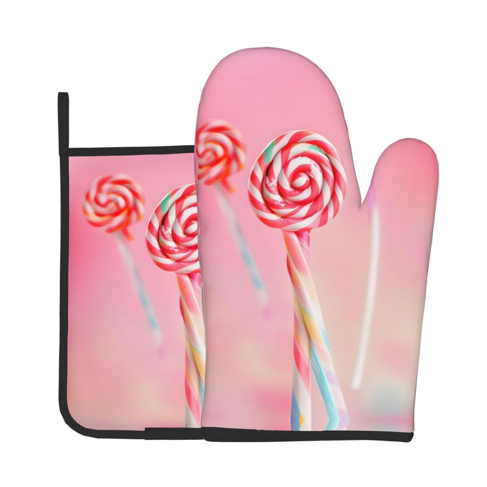 Oven Mitts and Potholders Set of 2 for Kitchen Baking Cooking GrayColorful Lollipop Thick and Durable