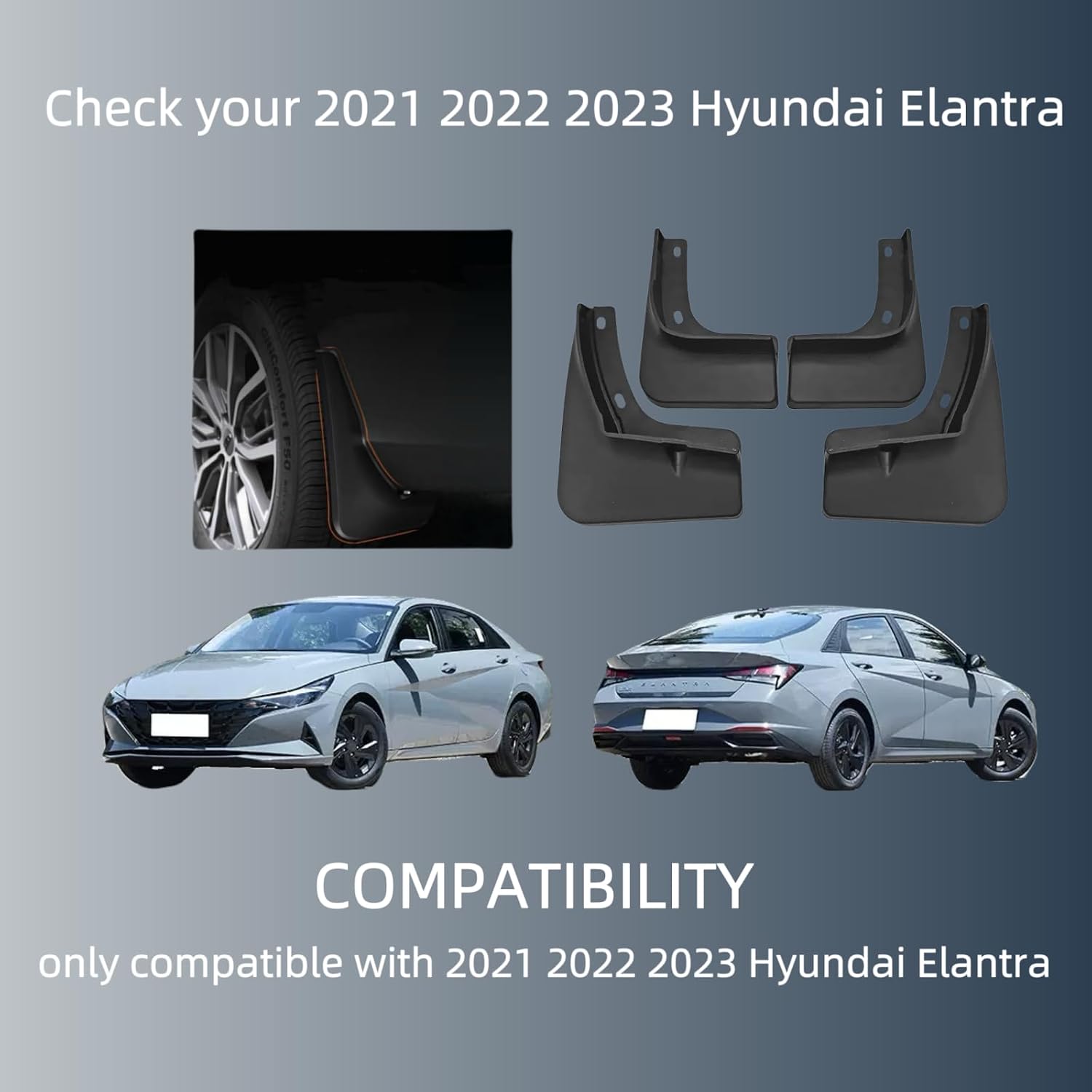 Mud Flaps Splash Guards Compatible with Elantra 2021-2023 Custom Fit All Weather Exterior Accessories