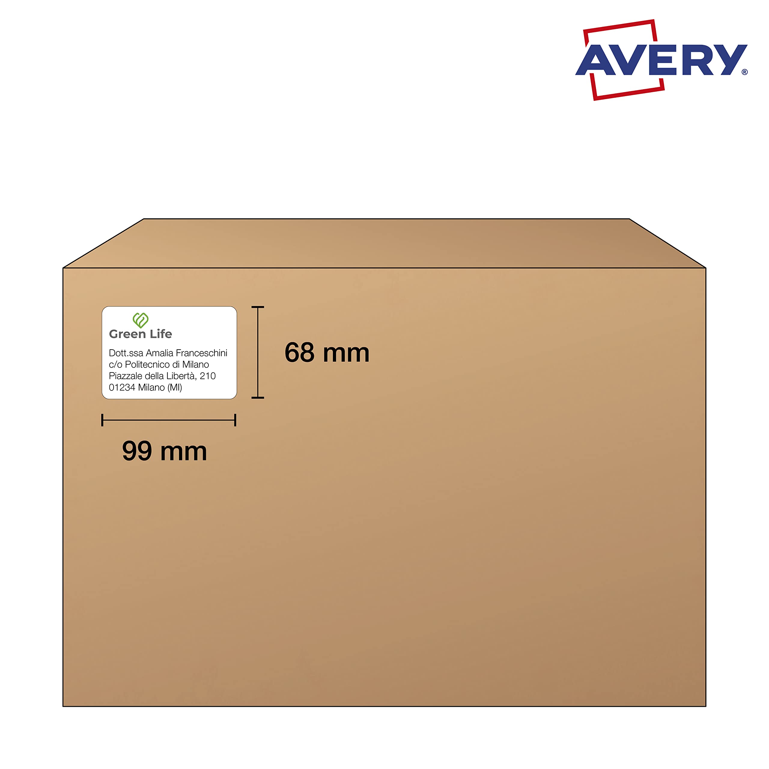 Avery Etiquetas adhesivas de poliéster blanco, rectangulares formato 99 x 68 mm, 8 etiquetas por hoja, 50 hojas, formato hoja A4, adhesivo permanente, para impresoras láser o escribibles a mano