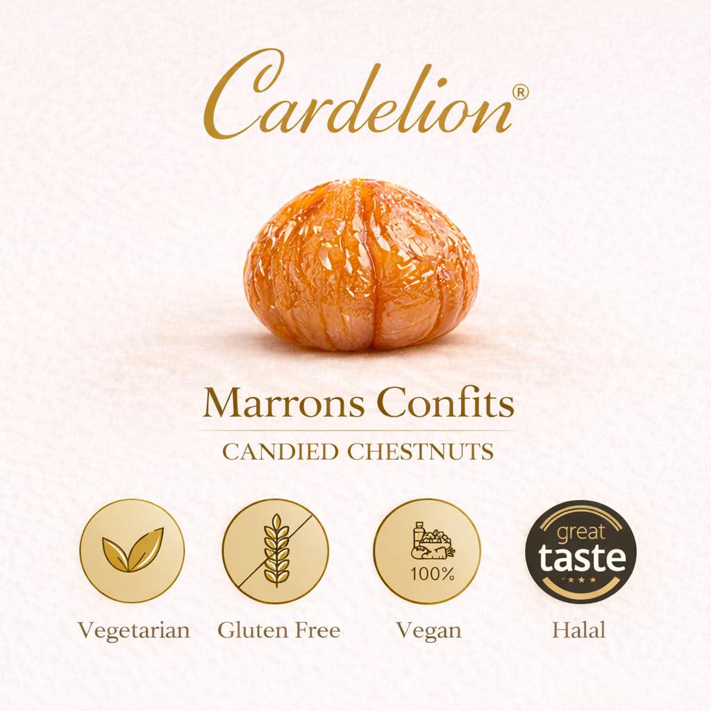 Cardelion Marron Glace - Castañas confitadas, Ocasiones especiales Adecuado para todas las estaciones (90 gramos 3,2 onzas, 5 piezas)