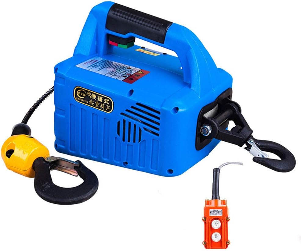Lift Electric Hoist Crane Wire Remote Control 110V, 1500W Zinc-Plated Steel Wire Overhead Crane Garage Ceiling Pulley Winch with Premium Straps and Emergency Stop Switch Blue Color (500kg)