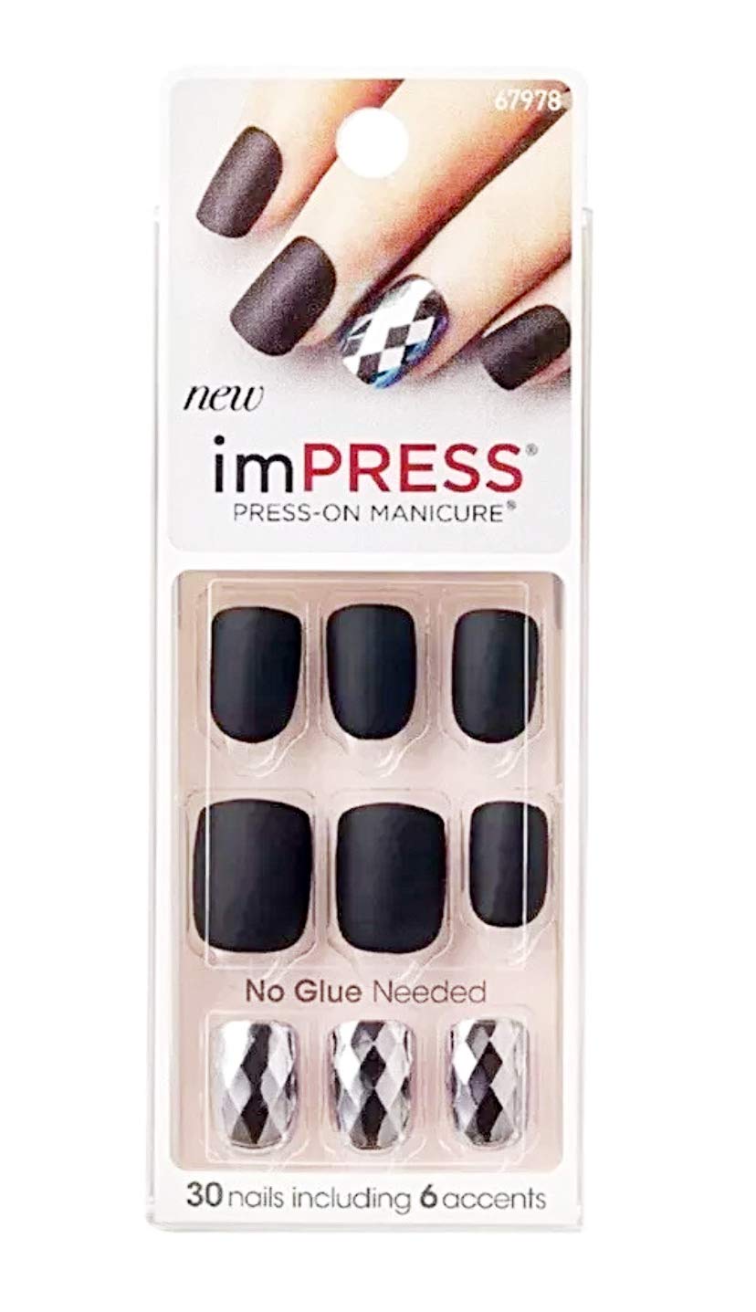 Buy Kiss imPress PressOn Manicure Matte Black Nails 67978 Cl to Fame (Matte Black Nails w/Shiny