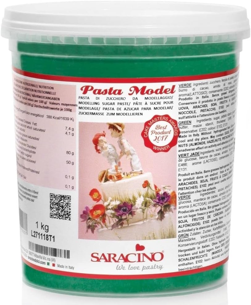 Saracino Sugar Paste Model Green Modelling Paste 1 kg Gluten Free Made in Italy