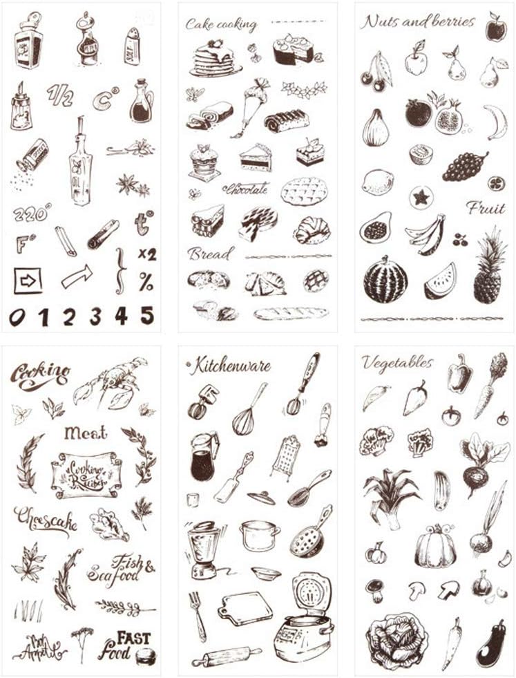 3 Set(18 Sheet) Kitchen Stuff Kitchenware Cooking Tool Cake Bread Food Fruit Vegetables Stationery Sticker Scrapbooking Journal Diary DIY Label Craft Stickers (Food)