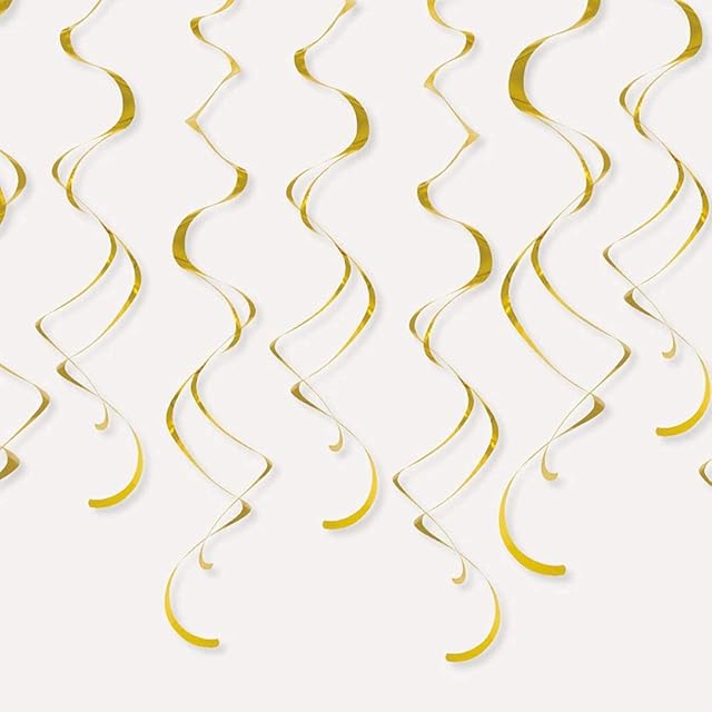 Unique Party 63283 - 66cm Plastic Hanging Swirl Gold Party Decorations, Pack of 8