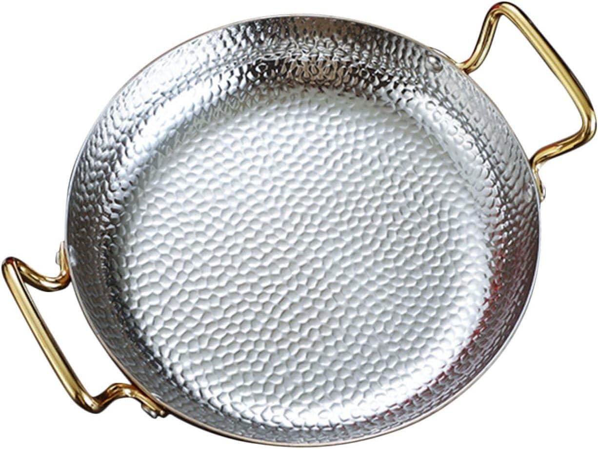 Alipis Stainless Steel Paella Pan Double Handles Hot Pot for Seafood Stews and Daily Cooking Non- Design for Household Use