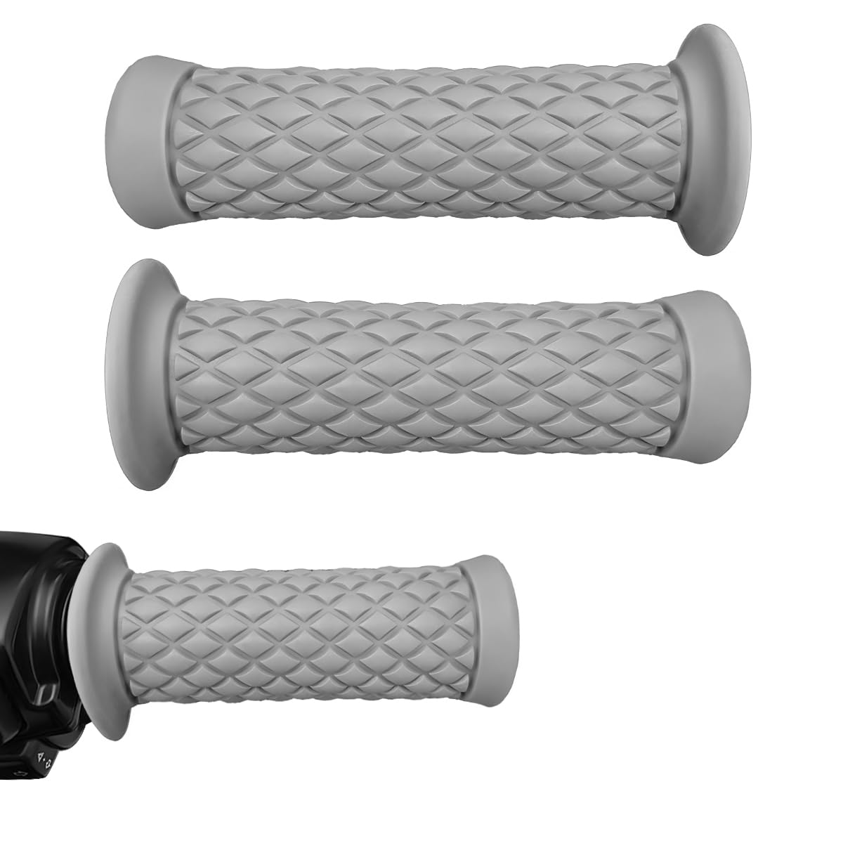 2 PCS Motorcycle Hand Grips, Vintage Non-Slip Rubber Handlebars for 21mm/24mm Handles, Soft Motorbike Thruster Grip for Hand Comfort, Universal Motorcycle Accessories (Gray)