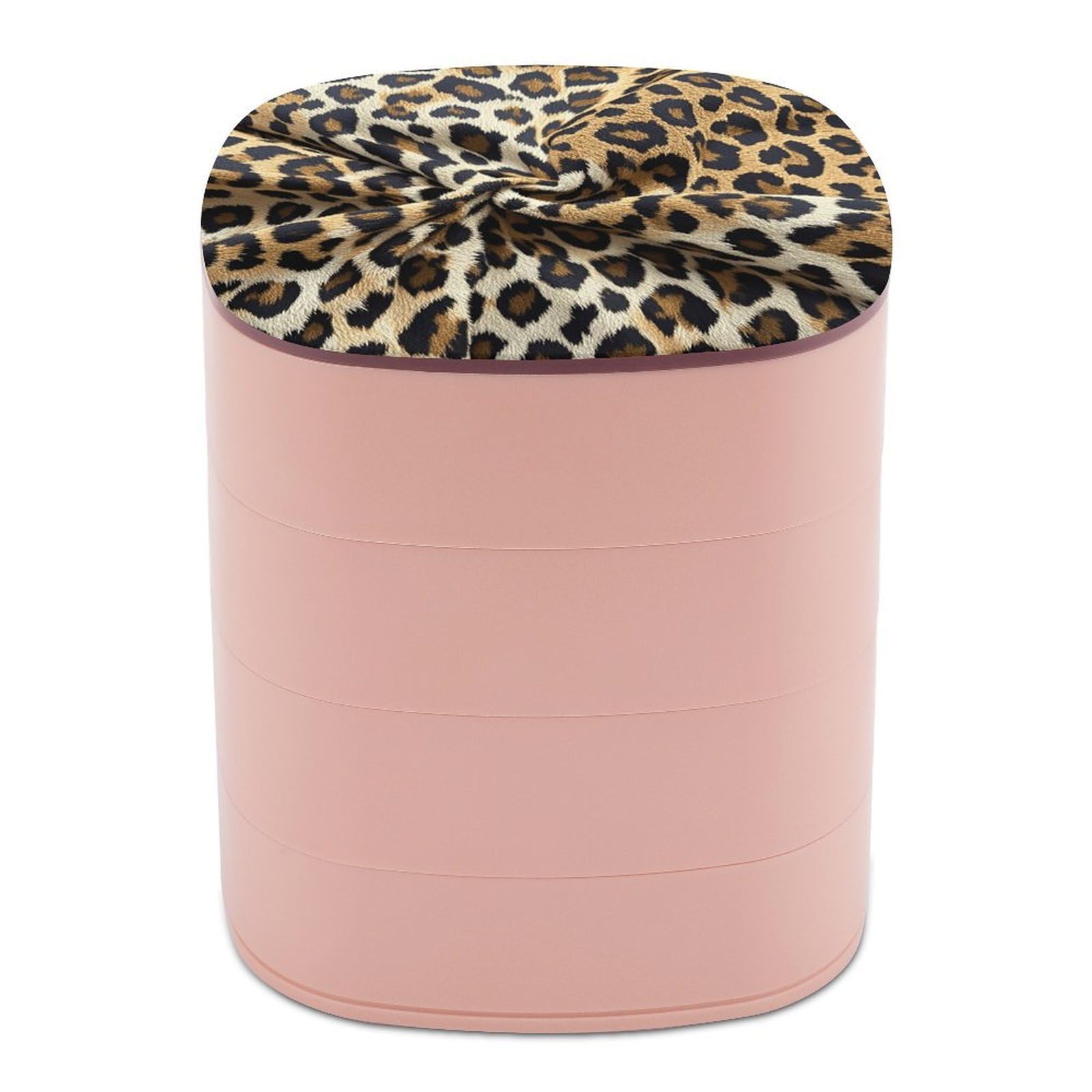 LZQPOEAS Leopard Print Pattern Jewelry Organizer Small Jewelry Storage Box Earring Holder for Women 4-Layer Rotating Travel Jewelry Tray Case with Lid for Bracelets Rings Gift