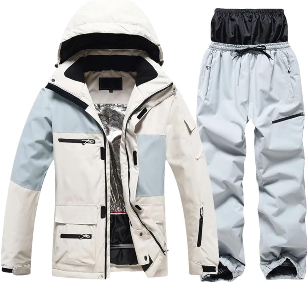 Unisex Winter Skiing Jackets Hooded Waterproof Outdoor Ski Outerwear Zipper Polyester Adult Coat&Pants Suit