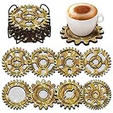 YLOLUL 8 Pcs Gear Diamond Painting Coasters Kits with Holder DIY Drinks Diamond Art Kits Cork Base C