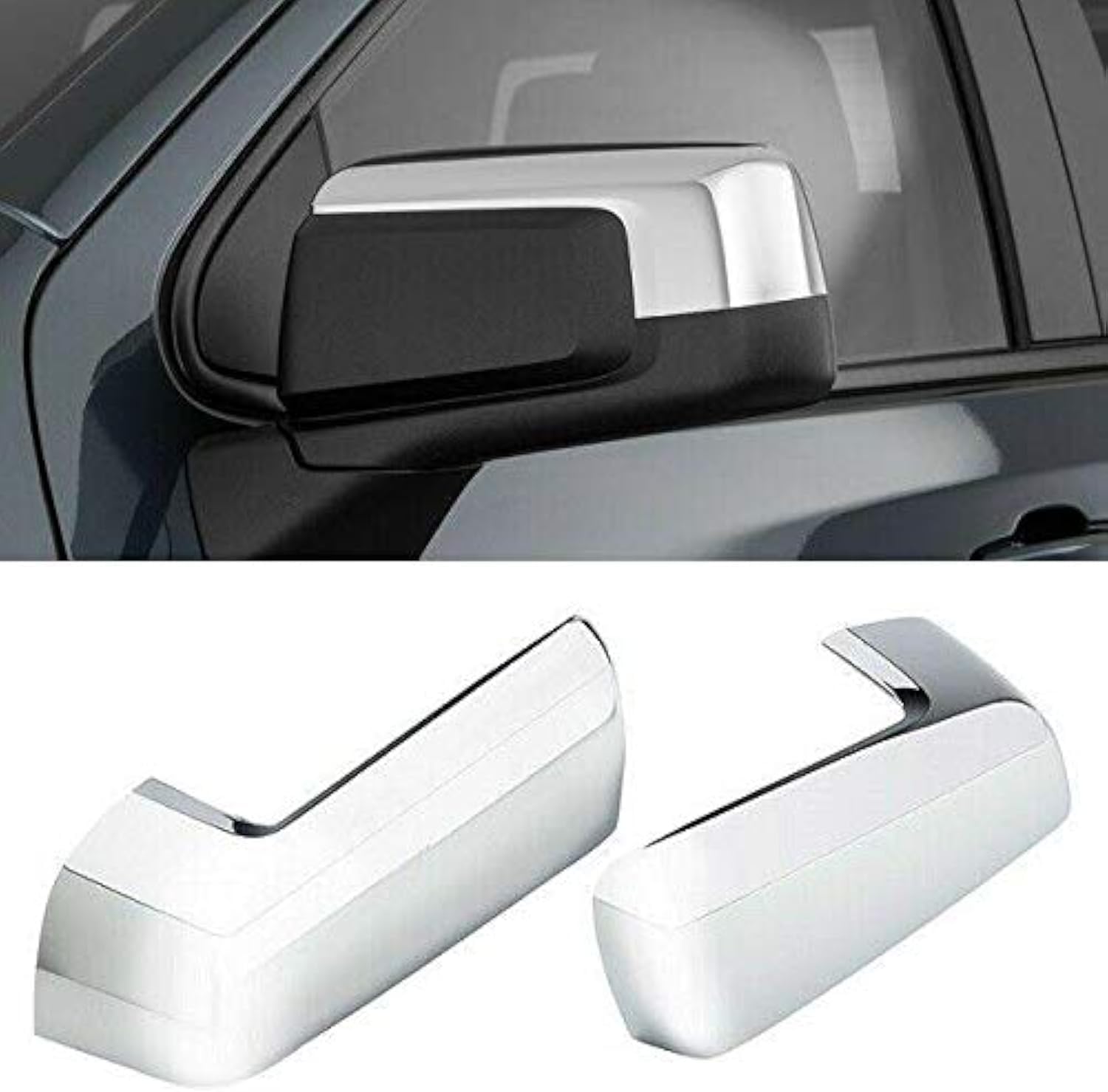 Triple Chrome Plated Top Half Chrome Mirror Cover Overlay Designed for 2019 & Up Chevy Silverado Sierra 1500 ^NOT Replacement^