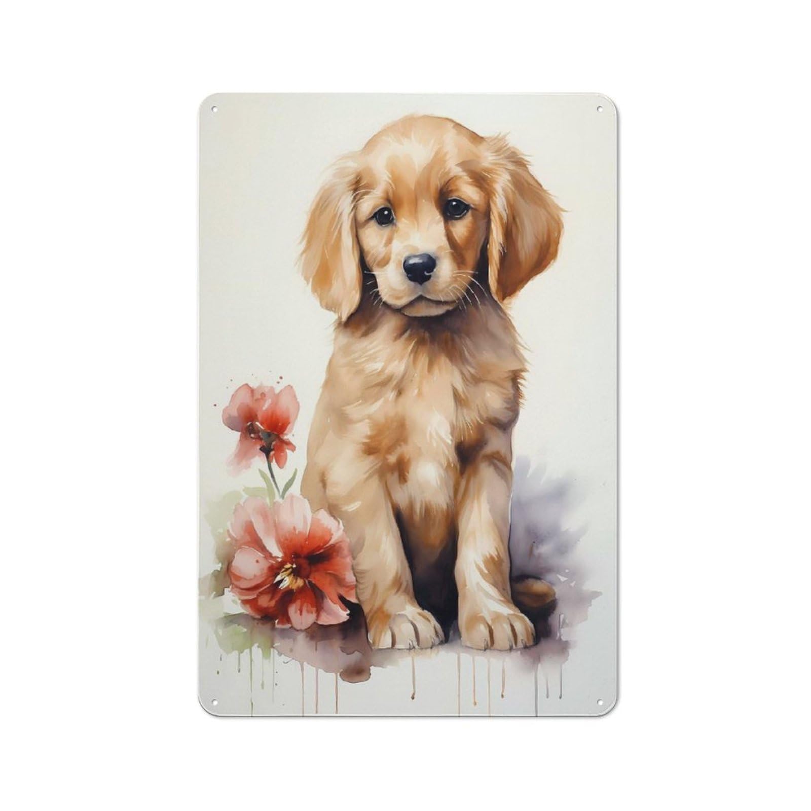 Cute Puppy in Watercolor Retro Tin Sign 30x20cm for Café Or Restaurant, Housewarming Wall Decor for People Furnishing Café And Restaurant