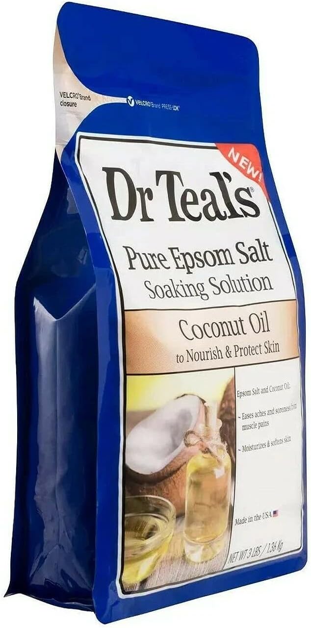 Dr Teals Coconut Oil Pure Epsom Salt Soaking Solution 3 lbs (Pack of 2) : Beauty & Personal Care