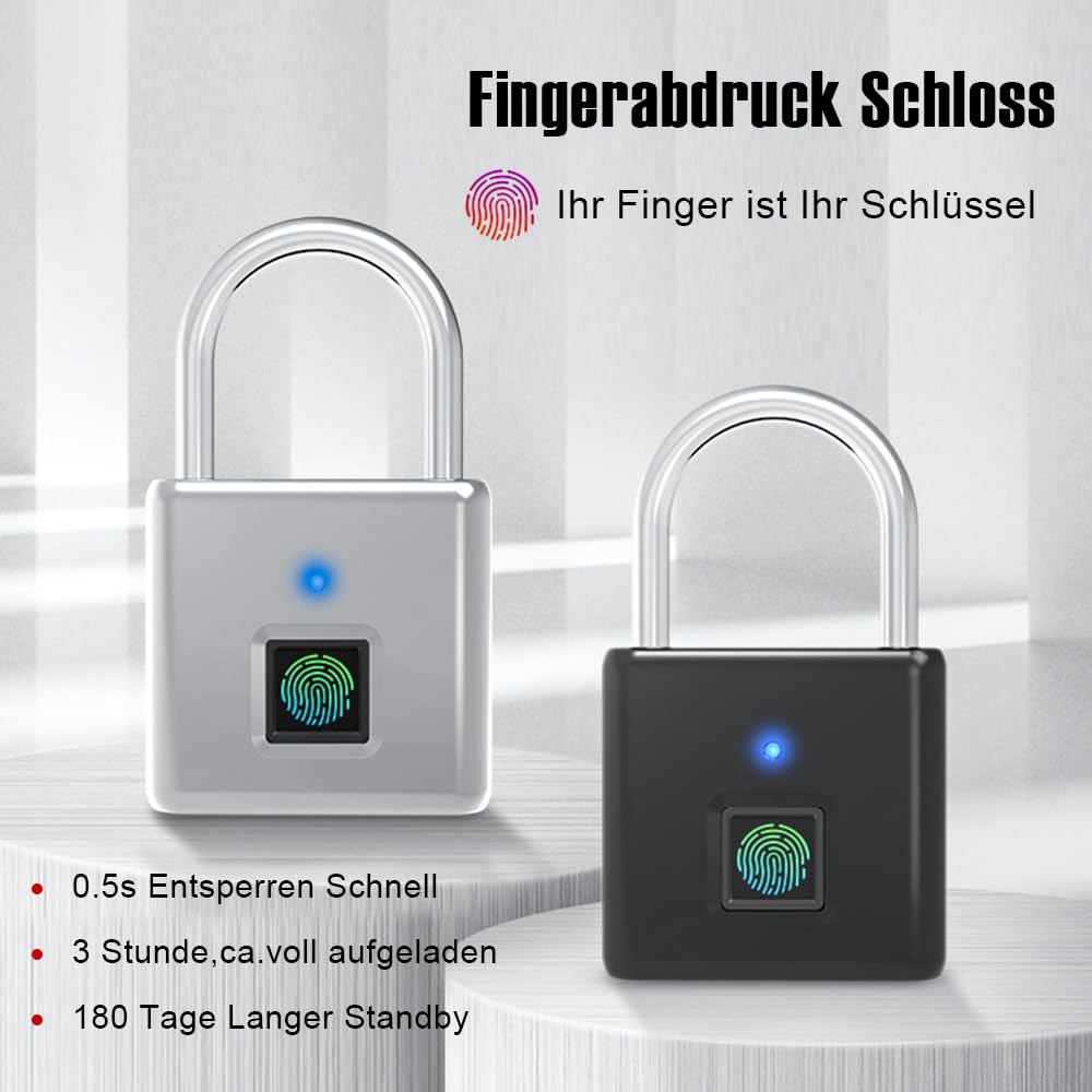 Candado con huellas dactilares, IP55 resistente al agua, candado de huellas dactilares, carga USB, Bluetooth biométrico, bloqueo de alta seguridad para gimnasio, garaje, cobertizo, plata