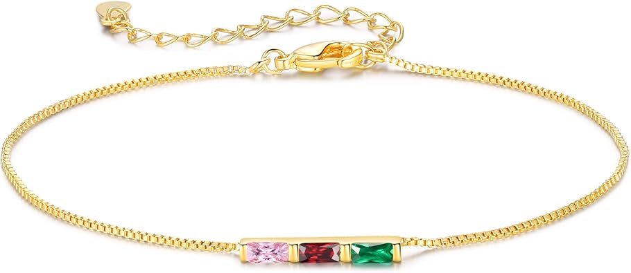Lam Hub Fong Personalized Birthstone Bracelet for Mom, Custom Stone Jewelry | Custom 1-6 birthstone bracelet for mom or grandma, adjustable sterling silver keepsake